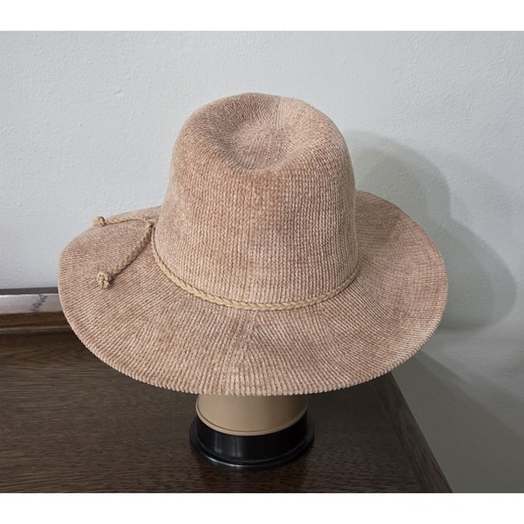 Tan Fedora Classic Corduroy Look Cowgirl Hat Soft Yarn One Size Braided Hatband - Picture 3 of 12